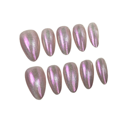 Almond nail simple flash cat eye nail art ice through short handmade press-on nails factory wholesale｜365nails