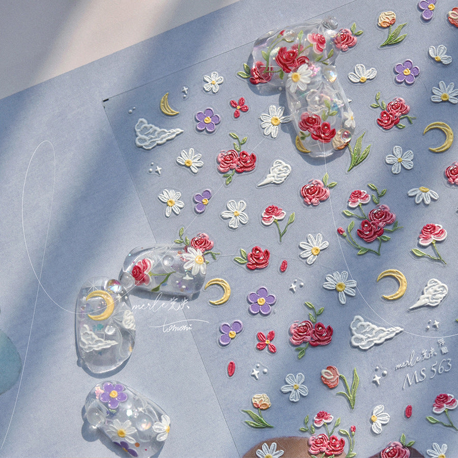 花月與玫瑰系列：「浪漫花月」—3D 浮雕指甲貼