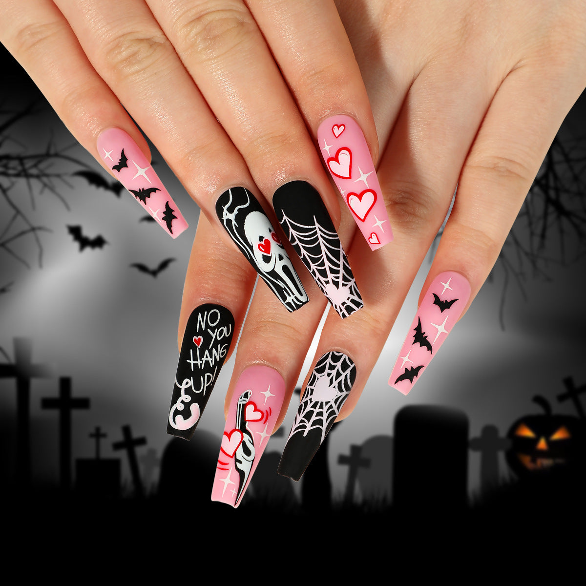 Unhas postiças tridimensionais para Halloween, unhas 3D, folhas de unha de morcego e aranha, atacado ｜ 365nails