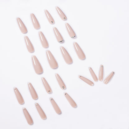 Evaporated milk brown full diamond long ballet  finished  manicure patch nail patch waterproof and removable｜365nails
