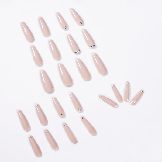 Evaporated milk brown full diamond long ballet  finished  manicure patch nail patch waterproof and removable｜365nails
