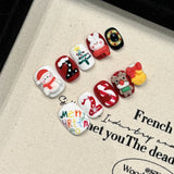 Colorful Christmas Press‑On Nails – Santa, Reindeer & Number Design