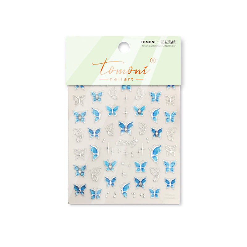 365nails: "Blue Green Crystal Butterfly Gold Foil" – Nail Art Stickers