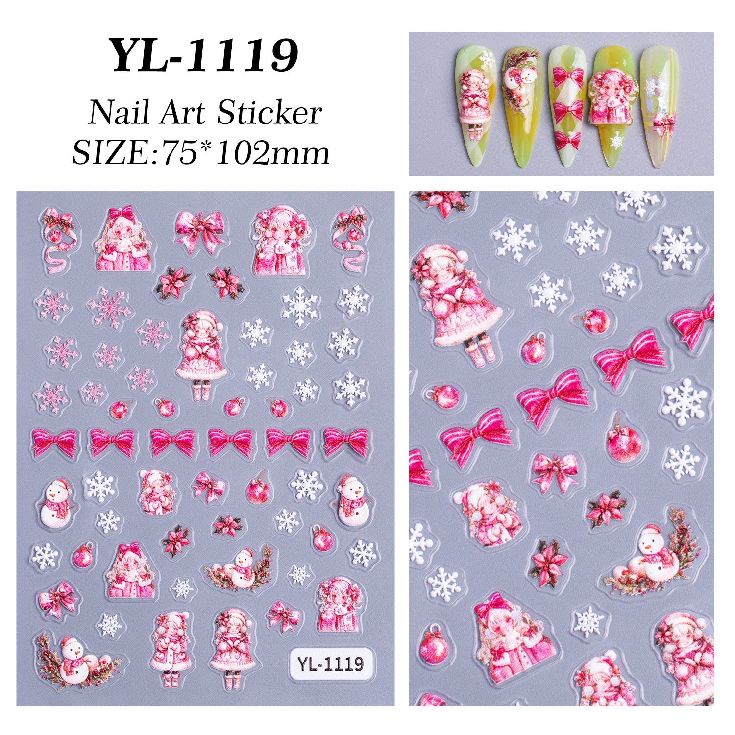 Christmas series nail art sticker 5D relief three-dimensional cute snowman DIY Christmas nail sticker jewelry YL