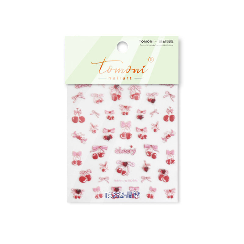 Cherry Bow Crystal Collection: "Sweet Cherry" – 3D Embossed Nail Sticker