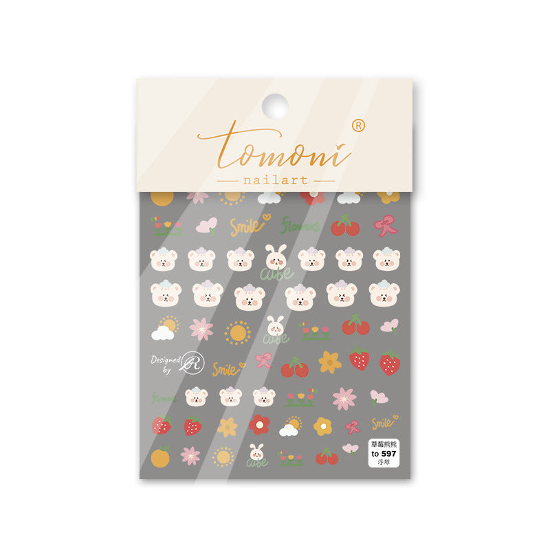 Strawberry Bear Collection: "Kawaii Berry Friends" – 3D Embossed Nail Sticker