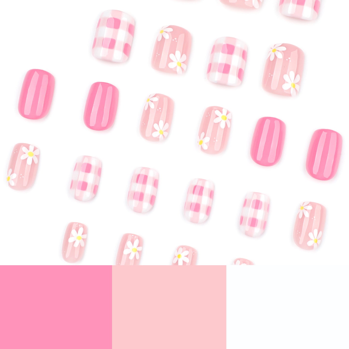 Fresh white daisy flower short square press-on nails