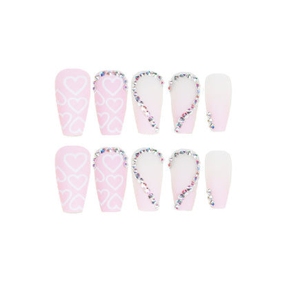 Pink love rhinestone  wholesale nail piece nail piece finished product removable ultra-thin nail piece｜365nails