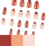 Autumn Brown Short Almond Nail White Dots press-on nails