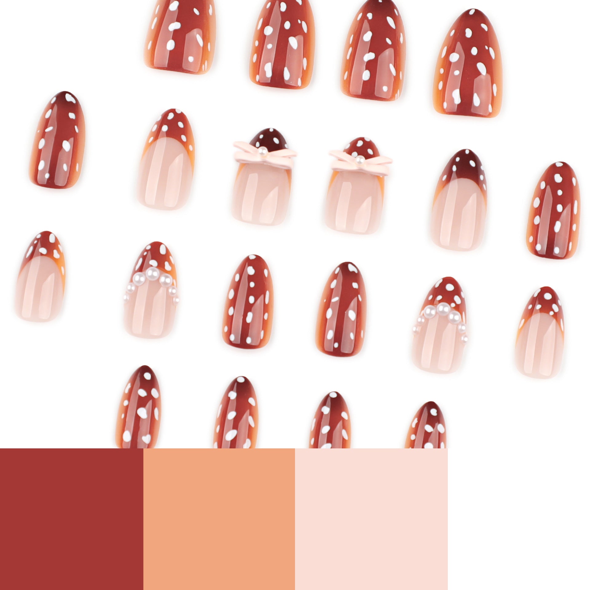Autumn Brown Short Almond Nail White Dots press-on nails