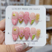 Mermaid Shell Floral: "Pink & Pearl" – Almond Press-On Nails