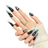 Gothic Black Night Sky Marble Cross Press-On Nails