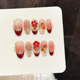 Red Gold Blossom Gradient Press On Nails