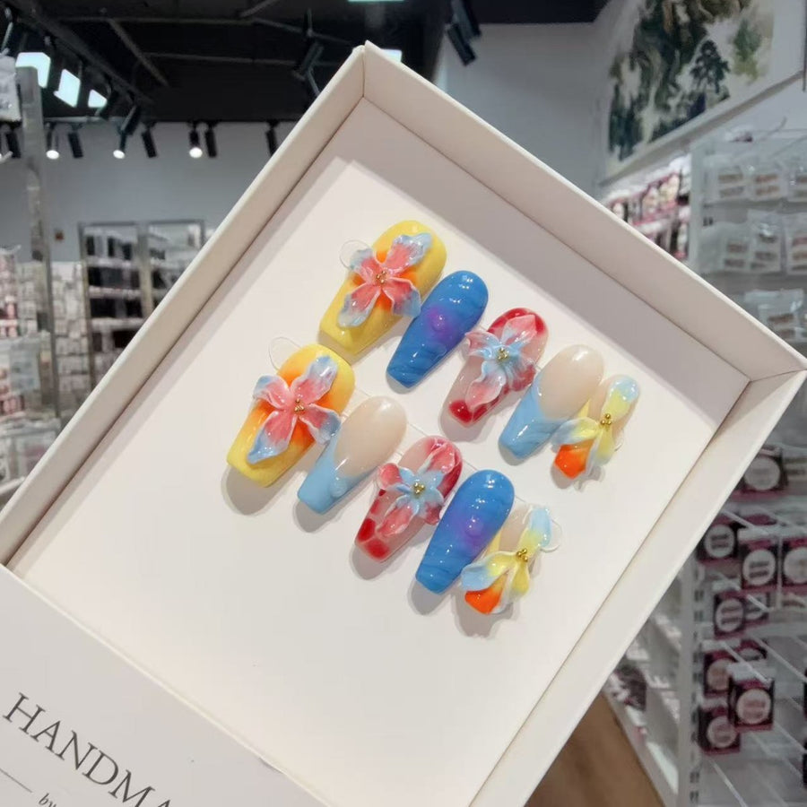 365nails: "Tropical Bloom" – 3D Flower Handmade Coffin Nails