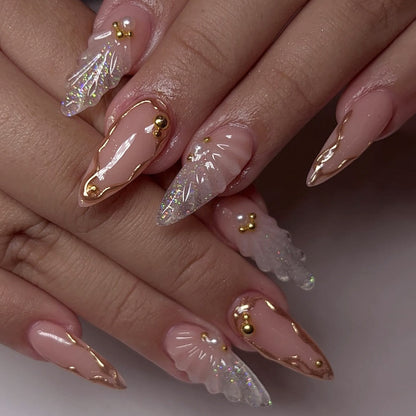 hot-selling water drop almond nail art fake nail 3D  hot-selling False Nail ｜365nails
