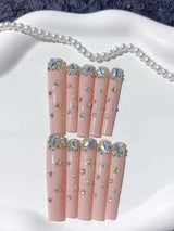 Blush Pink Crystal Minimal Glam Press On Nails