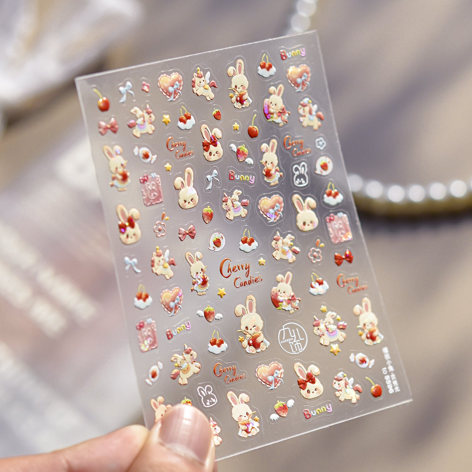 Cherry Bunny Collection: "Cute Cherry Bunny" – 3D Embossed Nail Sticker