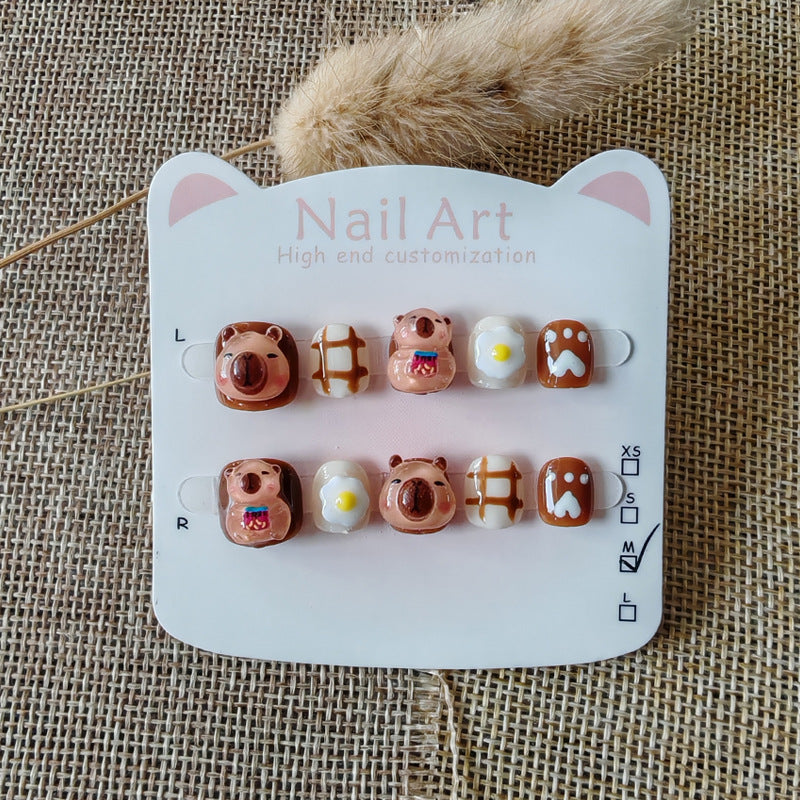 365nails: "caramel bakery bear" – short round handmade kids press-on nails