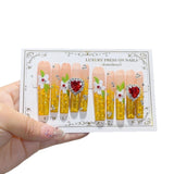 Golden Heart Floral Extra Long Elegant Press On Nails