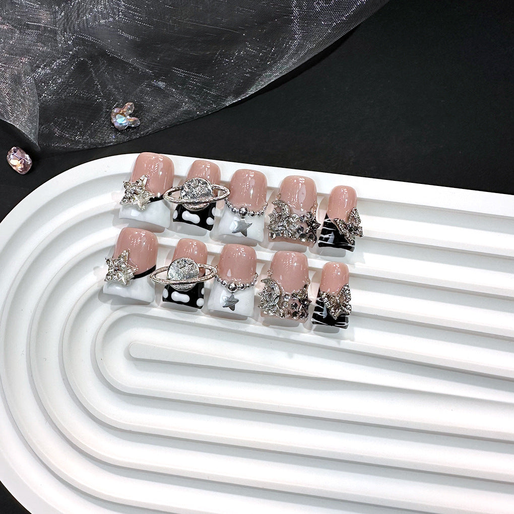 White French Star Cross Press On Nails