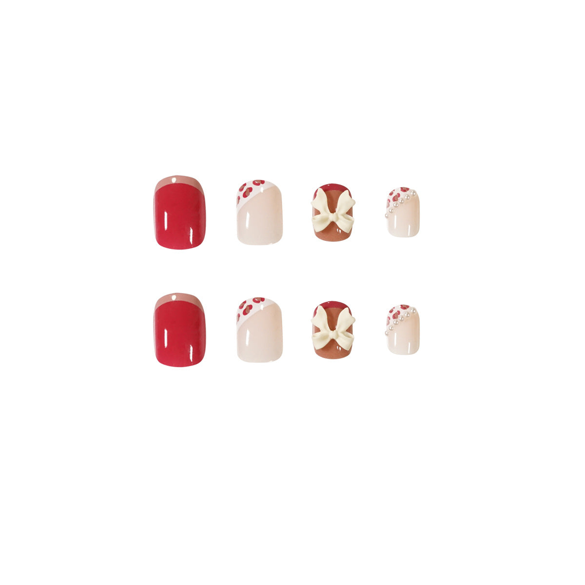 Cream Powder Leopard Print Pearl Nail Patch Nail Patch Cute Wear Nail Art Finished False Nail Removable Nail Patch｜365nails