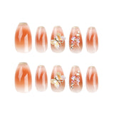 French white edge nail piece wholesale Maillard brown smudged transparent press on nails butterfly flower aurora fake nail｜365nails