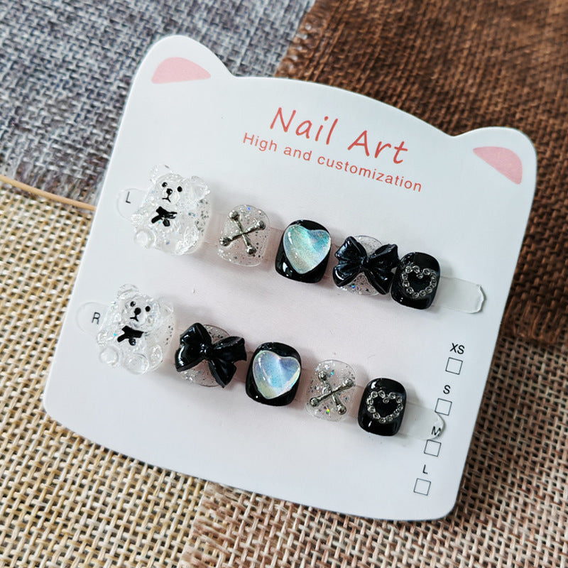 365nails: "edgy sweet bear" – short round handmade kids press-on nails