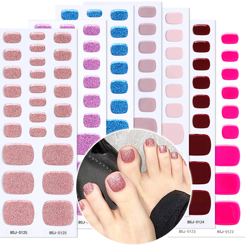 Semi-Cured Gel Nail Strips Toe Nails Pure Color Glitter Sparkle Set (MOQ=3)