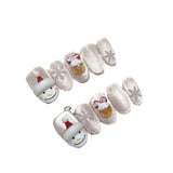 Snowman and Gold Bell Christmas Press‑On Nails – Snowflake Design