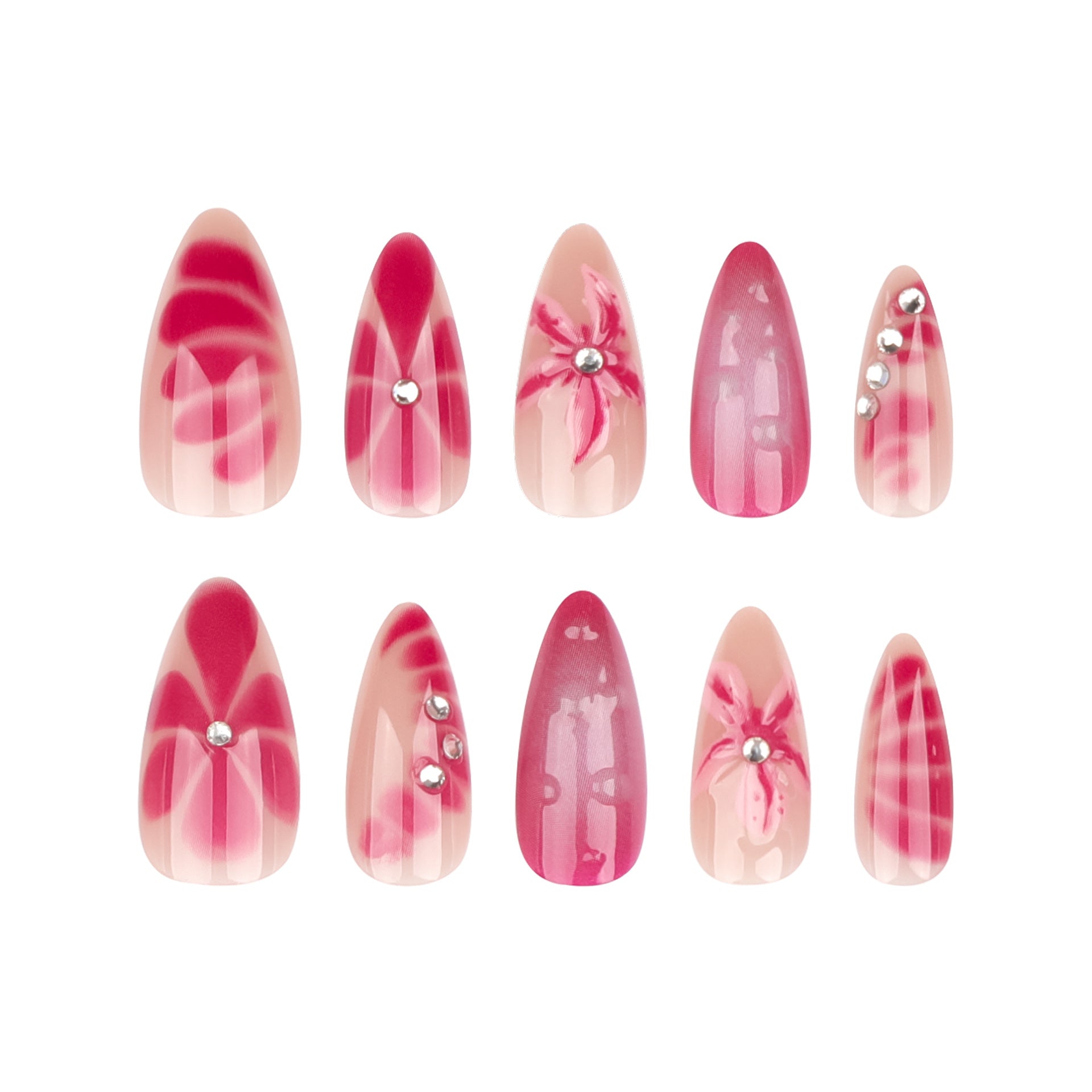Cross-border babes wear nail pads, hot-selling fake nails in foreign trade, 3D point drill fake nails, fake nails.