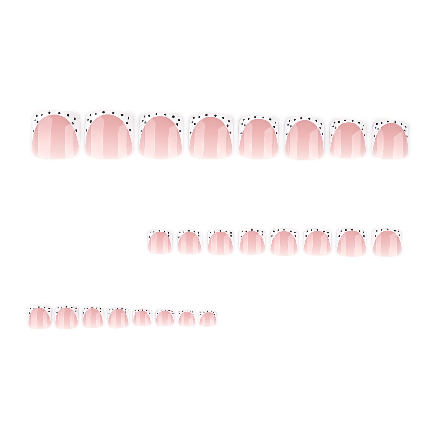 Simple french white toenail tips with black polka dot design