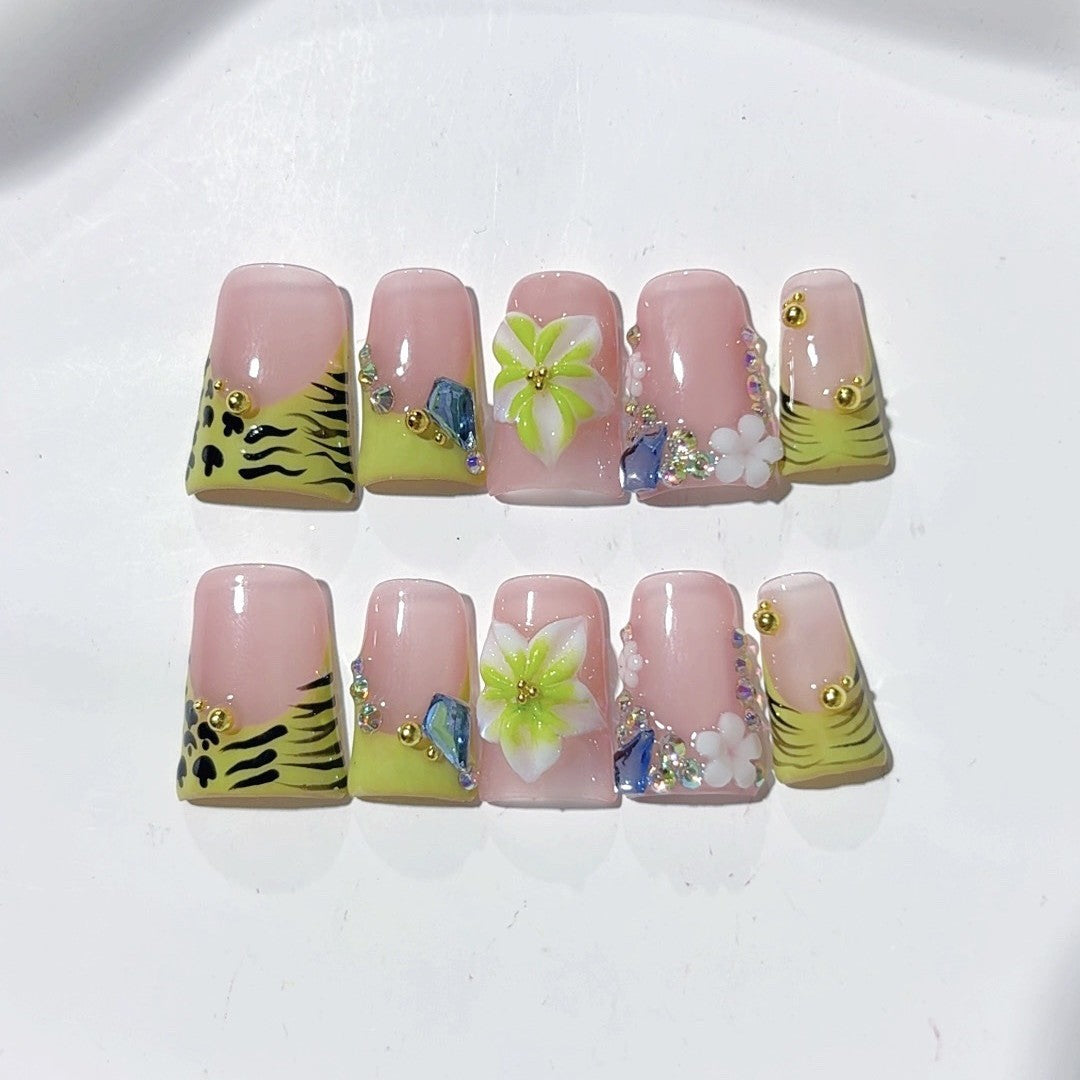 Jungle Bloom: "Tiger Lily" – Short Square Handmade Press On Nails