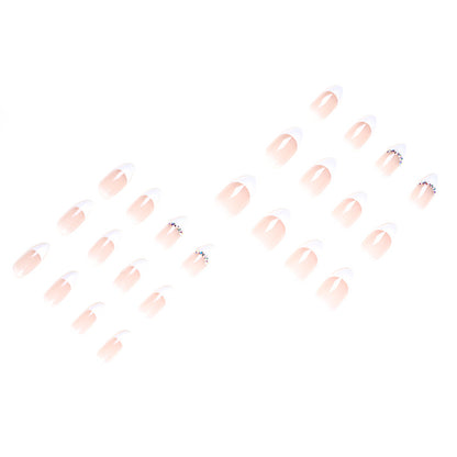 Wearing armor Nude white edge rhinestone French nail piece Wholesale Wearing armor Advanced finished nail piece Wholesale nail piece｜365nails