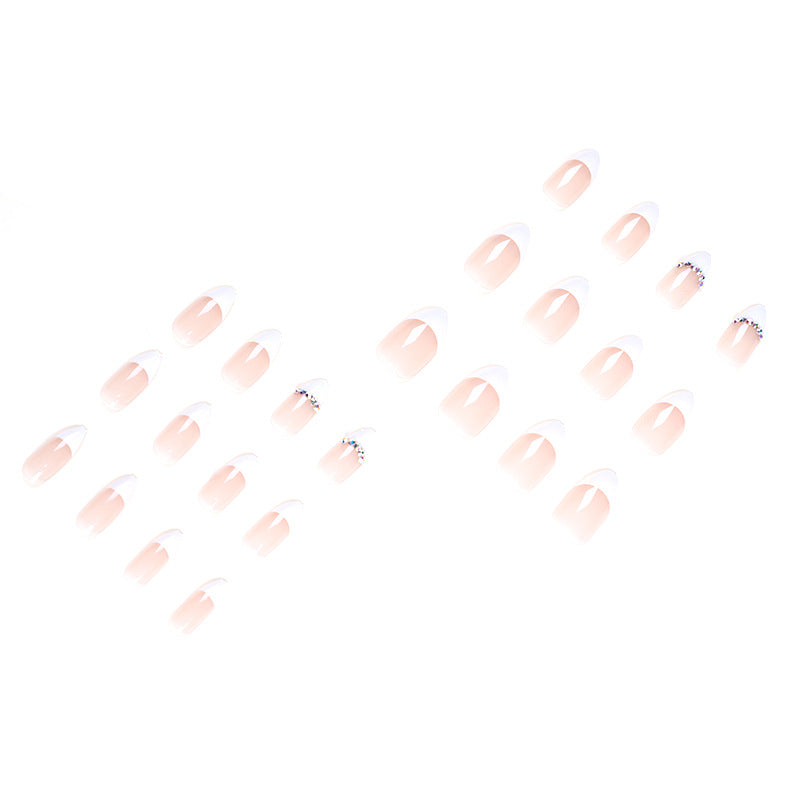 裸色白邊水鑽法式成品穿戴甲 批發｜365nails