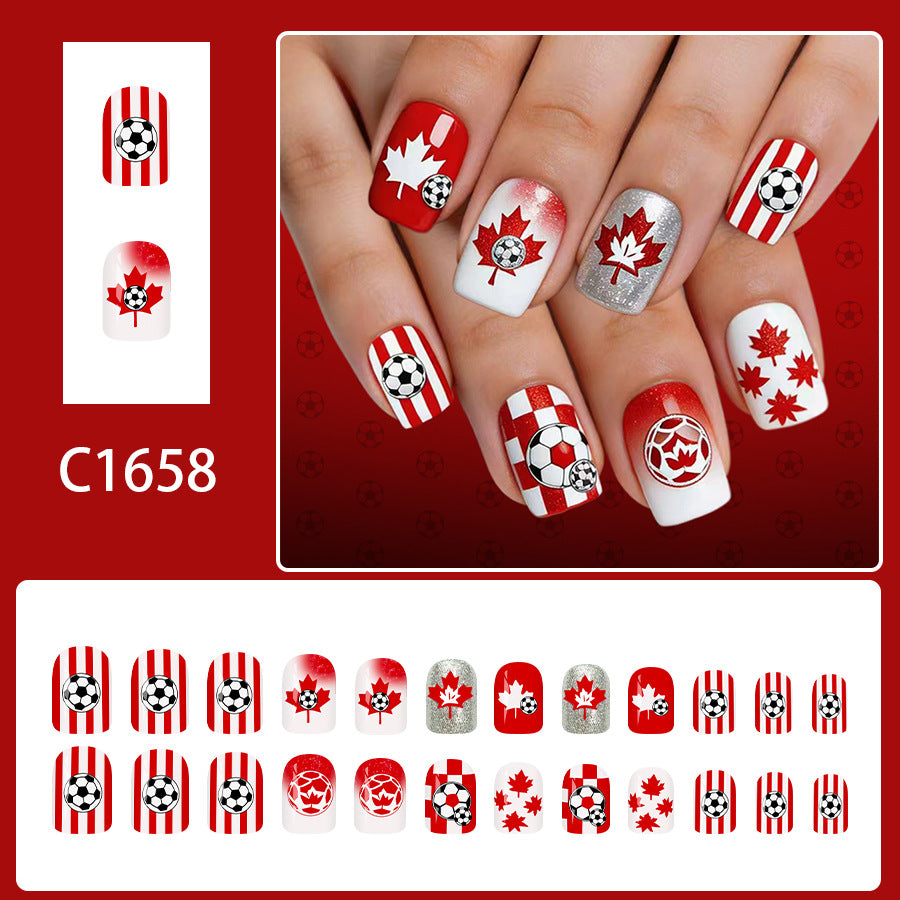 World Cup Canada Maple Leaf Football Fan Press-On Nails (Gradient/24pcs/Short Square)