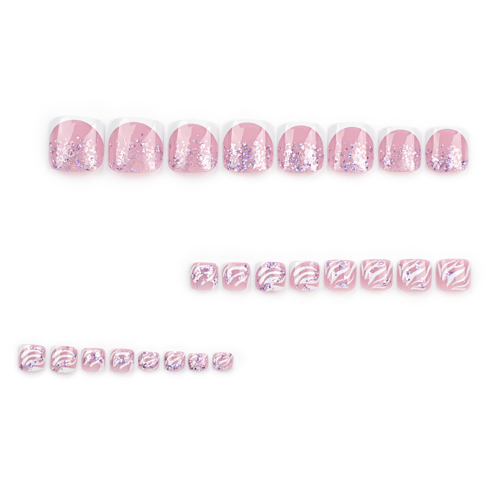 短款足部可拆卸法式甲片 新款白色條紋 足部美甲批發｜365nails
