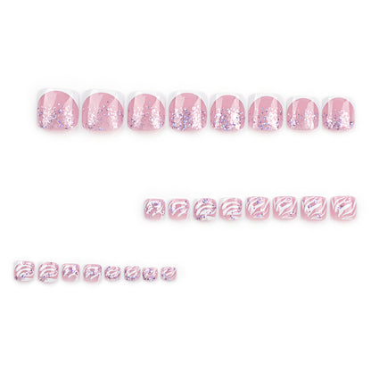 Short Wear Foot Nail Removable French Toenail Patch Nail Patch New White Striped Foot Nail Art Wholesale｜365nails