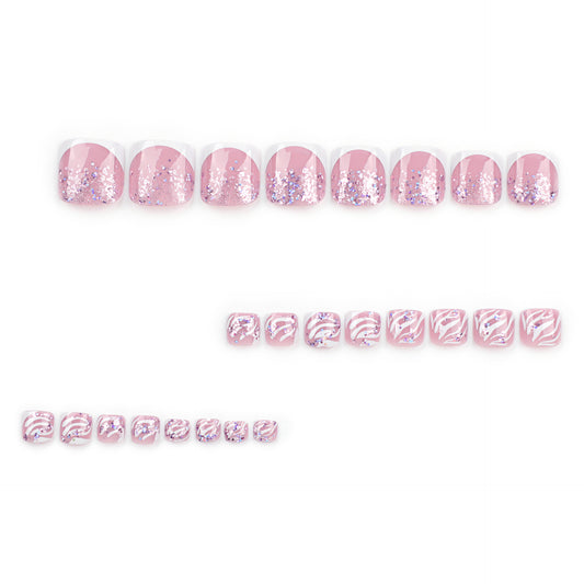 Short Wear Foot Nail Removable French Toenail Patch Nail Patch New White Striped Foot Nail Art Wholesale｜365nails