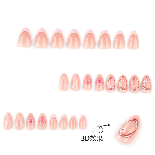 Short almond  manicure French pink   3D flower   ｜365nails