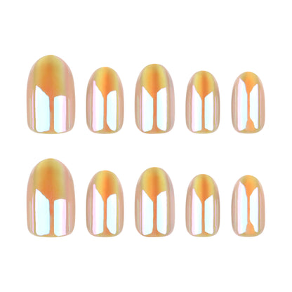 Yellow solid color simple press-on nails fake nail aurora cat eye short nail patch  hot-selling nail piece｜365nails