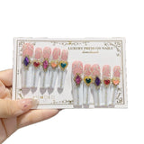 Multicolor Heart Gem Extra Long Press On Nails
