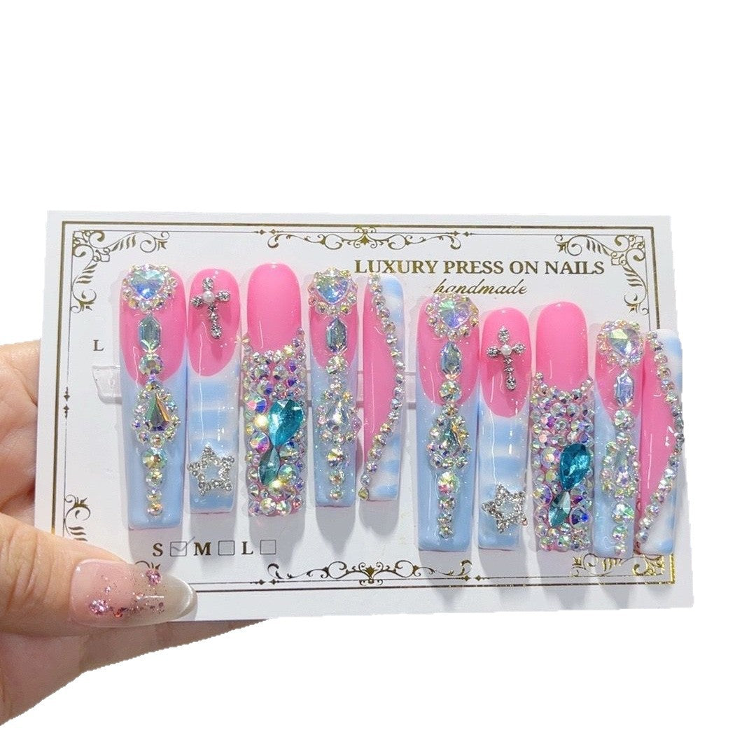 Pink Lavender Butterfly Crystal Glam Press On Nails
