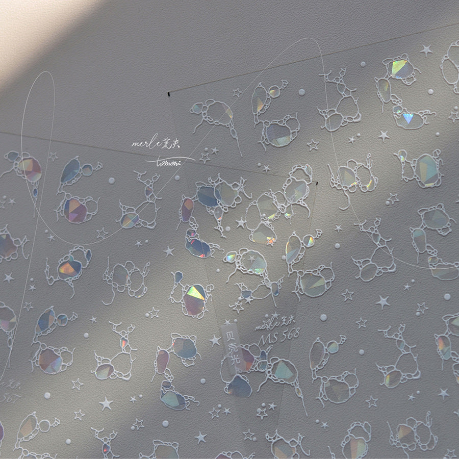 Coleção Shell Shard Star: "Iridescent Shimmer" – Adesivo de Unha Holográfico 3D