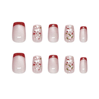 Nail Tips  Prefabricated Nail Colorful Pieces Fine Glitter Pearlescent cat eye Red French Removable Nail Art 30 Pieces｜365nails