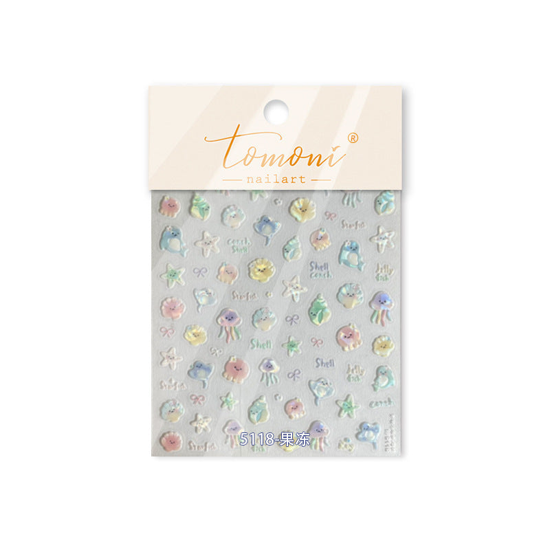 Kawaii Pet Shell Light Collection: "Cute Pet & Shell Light" – 3D Embossed Nail Sticker