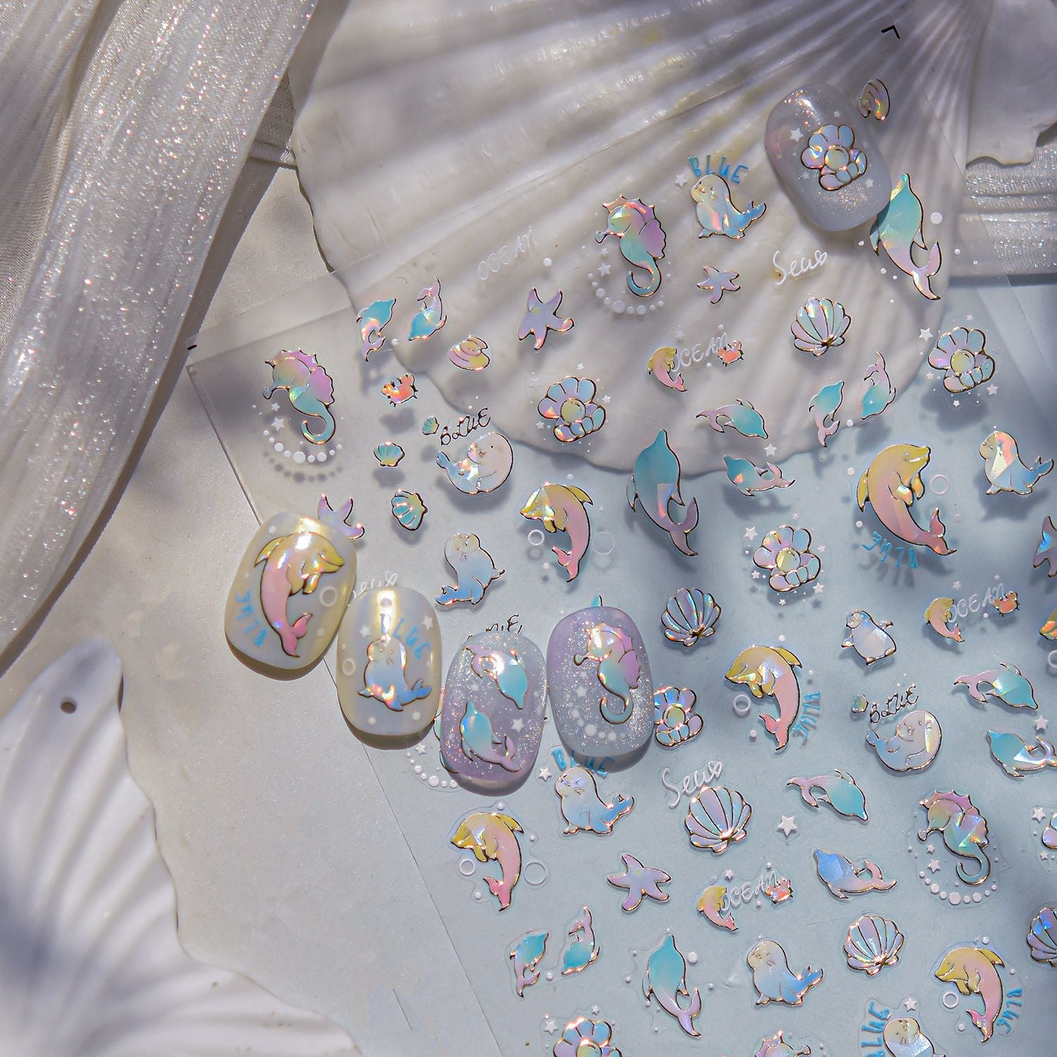 365nails: 全息海豚與海洋生物 — 美甲貼紙