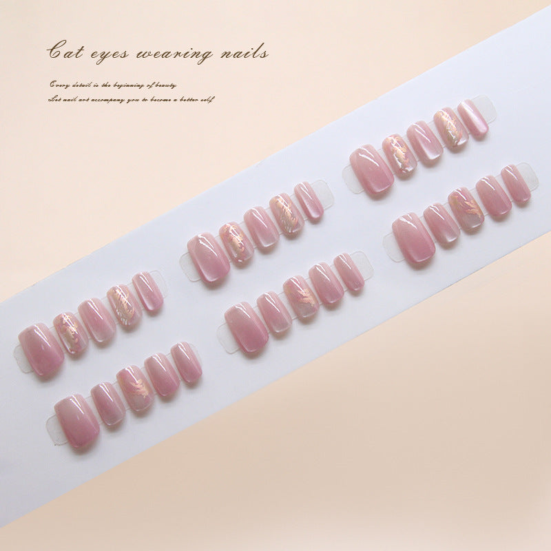 Nail Tips  prefabricated nail powder white gradual change irregular gold simple white cat eye nail piece removable 30 pieces｜365nails