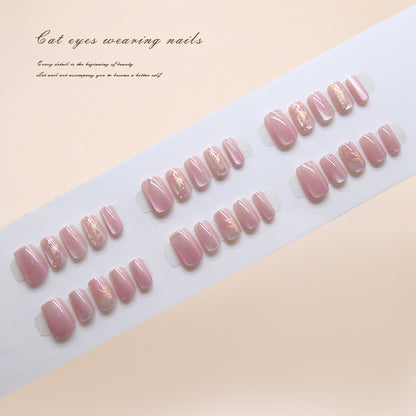 Nail Tips  prefabricated nail powder white gradual change irregular gold simple white cat eye nail piece removable 30 pieces｜365nails