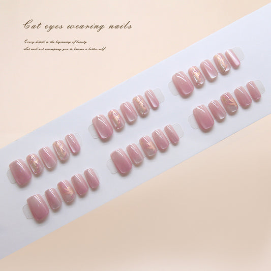 Nail Tips  prefabricated nail powder white gradual change irregular gold simple white cat eye nail piece removable 30 pieces｜365nails