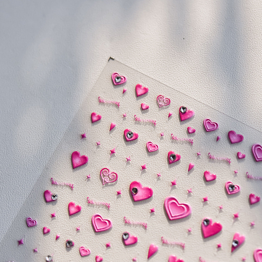 Pink Love Crystal Nail Stickers – 5D Embossed Romantic Sweet Set
